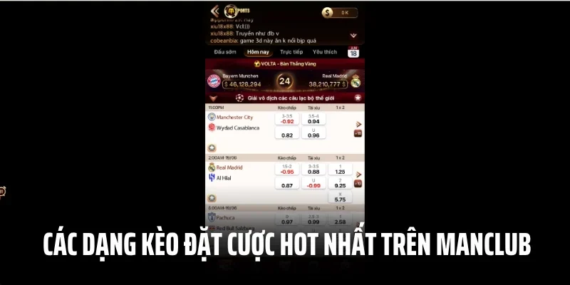 Các dạng kèo đặt cược hot nhất trên hệ thống Manclub