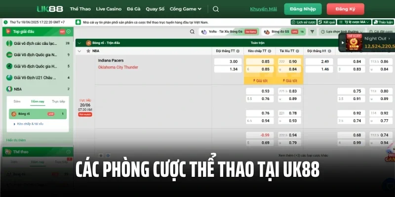 Các phòng cược thể thao tại UK88