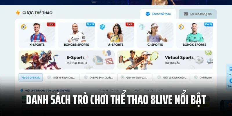 Danh sách trò chơi thể thao 8LIVE nổi bật