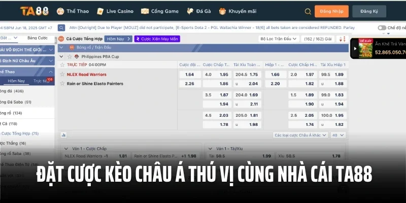 Đặt cược kèo châu Á thú vị cùng nhà cái Ta88