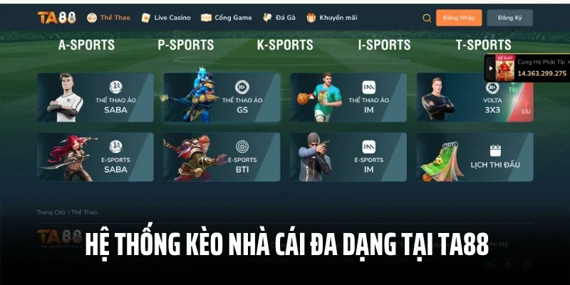 Hệ thống kèo nhà cái đa dạng tại trang cược Ta88