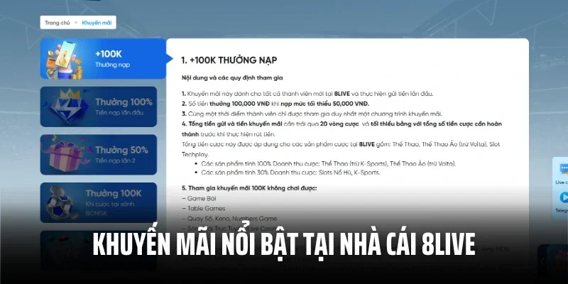 Khuyến mãi nổi bật tại nhà cái 8LIVE