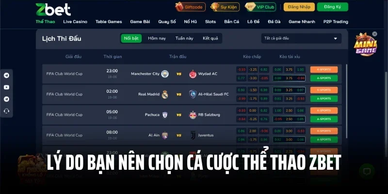 Lý do bạn nên chọn cá cược thể thao Zbet