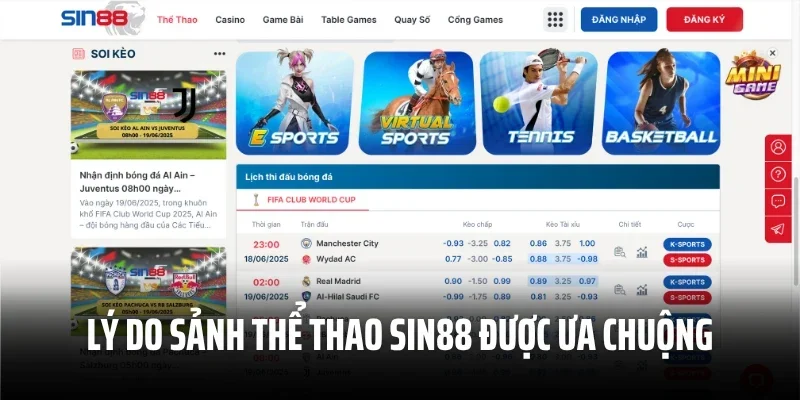 Lý do sảnh thể thao SIN88 được ưa chuộng