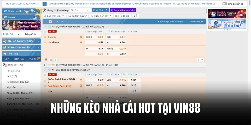 Những kèo nhà cái hot tại Vin88
