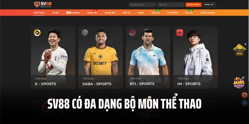 SV88 có đa dạng bộ môn thể thao