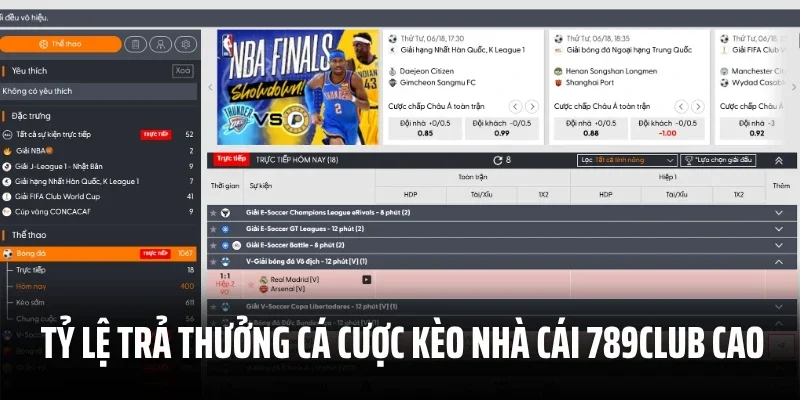 Tỷ lệ trả thưởng cá cược kèo nhà cái 789Club cực cao